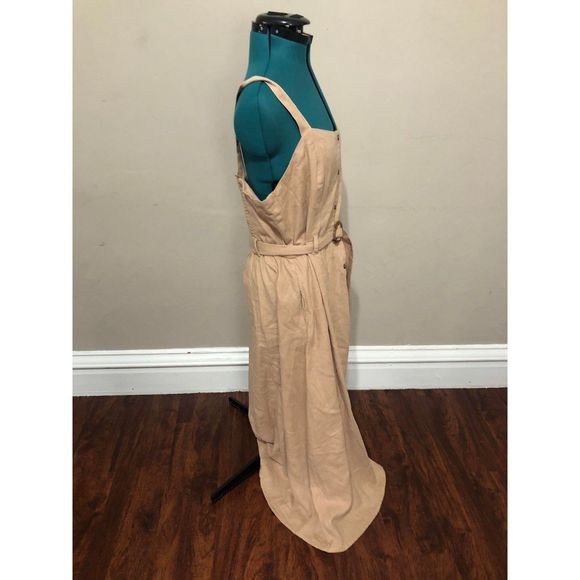 🧺All Worthy Tan Belted Midi Button Down Dress, size 14 - Picture 5 of 5